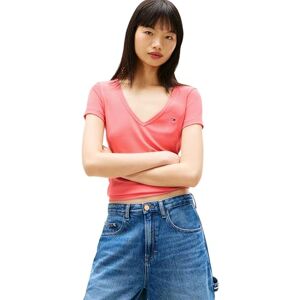 Tommy Jeans dam Tjw Slim Essential Rib V Ss Dw0Dw17385 S/S t-shirt, rosa (Tropical Blush), M Tommy Jeans dam Tjw Slim Essential Rib V Ss Dw0Dw17385 S/S t-shirt, rosa (Tropical Blush), M