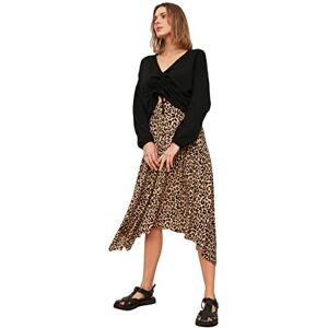 Trendyol Dam brun leopard mönster asymmetrisk stickad kjol, M Trendyol Dam brun leopard mönster asymmetrisk stickad kjol, M