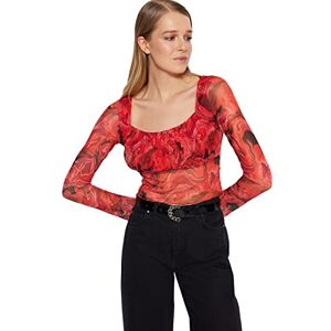 Trendyol Damer abstrakt långa ärmar smal blus, röd, XS Trendyol Damer abstrakt långa ärmar smal blus, röd, XS