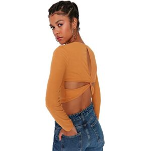 Trendyol kvinnor anpassad enkel rund hals stickad blus, Camel, M Trendyol kvinnor anpassad enkel rund hals stickad blus, Camel, M