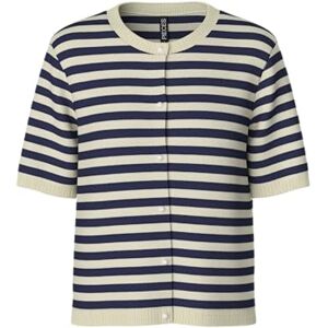 PIECES Pcorina Ss Stripe Knit Cardi Pwp Bc, Sjöfartsblå, XS PIECES Pcorina Ss Stripe Knit Cardi Pwp Bc, Sjöfartsblå, XS