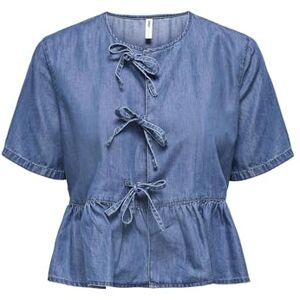 ONLY Onlbea Ss Bow DNM skjorta Bj, Mellanblå denim, S ONLY Onlbea Ss Bow DNM skjorta Bj, Mellanblå denim, S