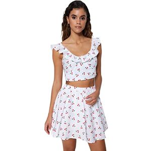 Trendyol Dam mönstrad volanger detaljerad nedre toppkostym kjol set, Vit, 34 Trendyol Dam mönstrad volanger detaljerad nedre toppkostym kjol set, Vit, 34
