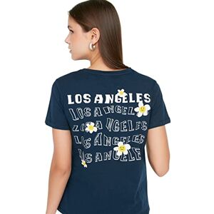 Trendyol Dam vanlig basic rundhalsad stickad T-shirt, marinblå, XS Trendyol Dam vanlig basic rundhalsad stickad T-shirt, marinblå, XS
