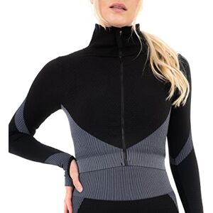 M17 Dam långärmad gymkläder sportkläder, kvinnor sport dragkedja elastisk randig jacka med tumhål, perfekt outfit för träning, Svart/grå, L M17 Dam långärmad gymkläder sportkläder, kvinnor sport dragkedja elastisk randig jacka med tumhål, perfekt outfit för träning, Svart/grå, L