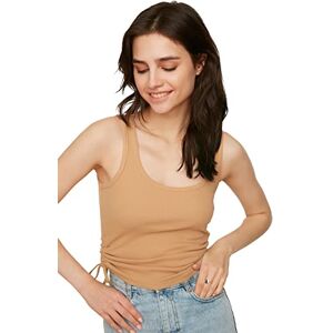 Trendyol Dam, Chamel Shutter Detailed stickad idrottare t-shirt, camel, L Trendyol Dam, Chamel Shutter Detailed stickad idrottare t-shirt, camel, L