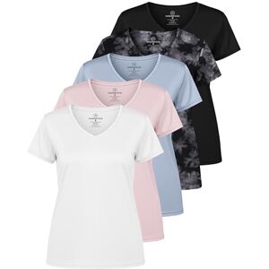 Real Essentials 5-pack: Kortärmad v-ringad t-shirt, träningskläder, dry-fit, vätskeavledande, yogatopp för kvinnor (finns i plusstorlek), L Real Essentials 5-pack: Kortärmad v-ringad t-shirt, träningskläder, dry-fit, vätskeavledande, yogatopp för kvinnor (finns i plusstorlek), L