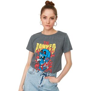 Trendyol Dam anpassad basic rundhalsad stickad T-shirt, Antracit, M Trendyol Dam anpassad basic rundhalsad stickad T-shirt, Antracit, M
