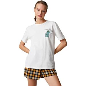 Koton Dam kortärmad crew neck tryckt bomull t-shirt, Ecru (010), L Koton Dam kortärmad crew neck tryckt bomull t-shirt, Ecru (010), L