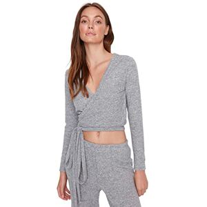 Trendyol Loungewear för kvinnor, vanlig standard dubbelknäppt vävd blus, Grått, M Trendyol Loungewear för kvinnor, vanlig standard dubbelknäppt vävd blus, Grått, M