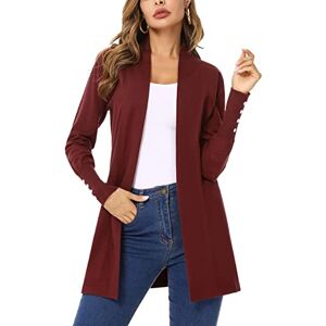 Irevial Damkofta långärmad tröja cardigan lätt finstickad jacka elegant stickad kappa i enfärgad casual normal tröja kappa med öppen framsida stickad tröja ytterkläder lång S-XXL, Vinröd, XL Irevial Damkofta långärmad tröja cardigan lätt finstickad jacka elegant stickad kappa i enfärgad casual normal tröja kappa med öppen framsida stickad tröja ytterkläder lång S-XXL, Vinröd, XL