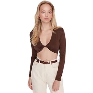 Trendyol Dam dam anpassad standard rund hals stickad blus skjorta, brun, S, Brun, S Trendyol Dam dam anpassad standard rund hals stickad blus skjorta, brun, S, Brun, S
