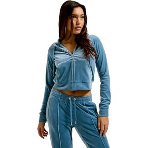 Juicy Couture Klassisk velour huvtröja med Juicy-logotyp, Månsten, L Juicy Couture Klassisk velour huvtröja med Juicy-logotyp, Månsten, L