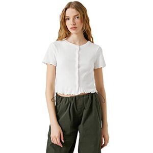 Koton dam crew neck kortärmad bomull knapp detalj crop t-shirt, Ecru (010), M Koton dam crew neck kortärmad bomull knapp detalj crop t-shirt, Ecru (010), M