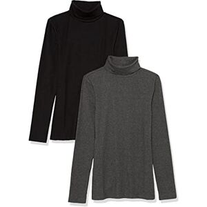 Amazon Essentials dam slim-fit lager långärmad stickad ribbad polotröja topp (finns i plusstorlek), paket med 2, svart/kol ljung, X-Small Amazon Essentials dam slim-fit lager långärmad stickad ribbad polotröja topp (finns i plusstorlek), paket med 2, svart/kol ljung, X-Small