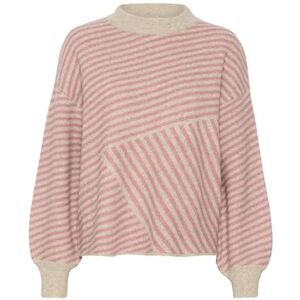 KAFFE Dam pullover rund hals grafiskt tryck ledig passform långärmad stickad, Fjäder grå Mel. / Rosa, XL KAFFE Dam pullover rund hals grafiskt tryck ledig passform långärmad stickad, Fjäder grå Mel. / Rosa, XL