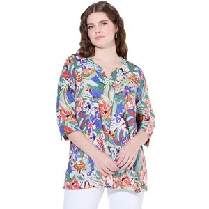 Ulla Popken dam stora storlekar plus storlek linnemix-blus, A-linje, tunika, 3/4-arm 837717, Himmelsblå, 42-44 Ulla Popken dam stora storlekar plus storlek linnemix-blus, A-linje, tunika, 3/4-arm 837717, Himmelsblå, 42-44