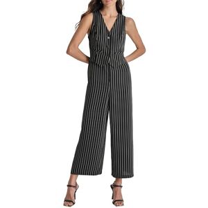 DKNY Ärmlös väst jumpsuit klänning för kvinnor, Svart/elfenben, 38 DKNY Ärmlös väst jumpsuit klänning för kvinnor, Svart/elfenben, 38