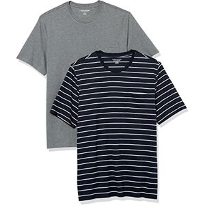 Amazon Essentials herr normal passform kortärmad rund hals ficka t-shirt, paket med 2, grå ljung/marinblå rand, Large Amazon Essentials herr normal passform kortärmad rund hals ficka t-shirt, paket med 2, grå ljung/marinblå rand, Large