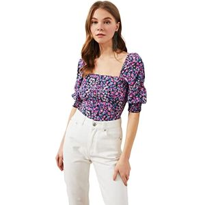 Trendyol Kvinna, figurnära basic, karréhals, vävt tyg, blus, Mycket färgfull, 34 Trendyol Kvinna, figurnära basic, karréhals, vävt tyg, blus, Mycket färgfull, 34