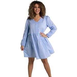 Ulla Popken Dammidiklänning, ränder, A-linje, V-hals, långärmade klänningar, Allure Blue, 46/48 Ulla Popken Dammidiklänning, ränder, A-linje, V-hals, långärmade klänningar, Allure Blue, 46/48