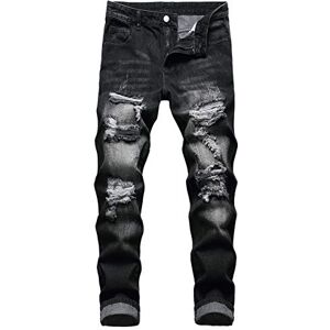 MXCVYCC mäns rippade jeans, smal passform slitna raka ben mode denimbyxor, Svart, 50 EU MXCVYCC mäns rippade jeans, smal passform slitna raka ben mode denimbyxor, Svart, 50 EU