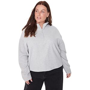 Trendyol Damskjorta krage vanlig plusstorlek sweatshirt, grå, XXL, Grått Trendyol Damskjorta krage vanlig plusstorlek sweatshirt, grå, XXL, Grått