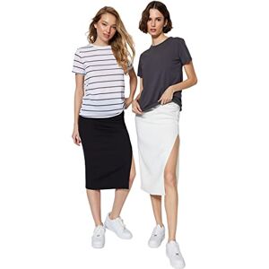 Trendyol Dam basic smal standard rundhalsad vävd T-shirt, Antracit/flerfärgad, S Trendyol Dam basic smal standard rundhalsad vävd T-shirt, Antracit/flerfärgad, S