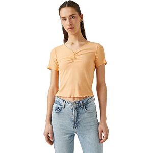 Koton Kortärmad Ruffle Basic T-shirt för kvinnor, Orange (201), XS Koton Kortärmad Ruffle Basic T-shirt för kvinnor, Orange (201), XS