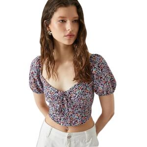Koton dam slips detalj blommig sweetheart hals puff ärm crop blus, Svart design (9d9), M Koton dam slips detalj blommig sweetheart hals puff ärm crop blus, Svart design (9d9), M