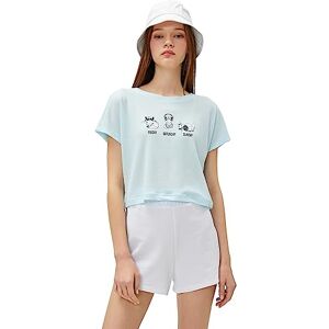 Koton damer crop kortärmad crew neck tryckt t-shirt, Blå (657), XL Koton damer crop kortärmad crew neck tryckt t-shirt, Blå (657), XL