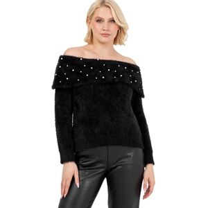 Lovedrobe Jumperklänning för kvinnor damer överdimensionerad lång tröja från axel Bardot långärmad pärla utsmyckade stickade kläder, svart 24-26, Svart, 50/52 SE Lovedrobe Jumperklänning för kvinnor damer överdimensionerad lång tröja från axel Bardot långärmad pärla utsmyckade stickade kläder, svart 24-26, Svart, 50/52 SE