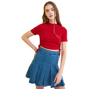 Trendyol Dam E Shirred stickad blus blus, röd, XS Trendyol Dam E Shirred stickad blus blus, röd, XS
