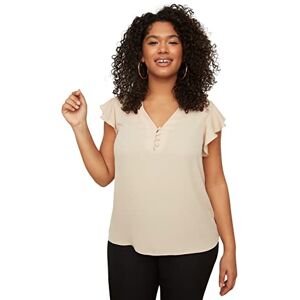 Trendyol Dam Kvinna Normal passform Basic V-hals Vävd Plus Size Blusskjorta, STEN, 42/More Trendyol Dam Kvinna Normal passform Basic V-hals Vävd Plus Size Blusskjorta, STEN, 42/More
