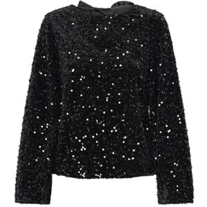 PIECES PCKAM LS DEEP Back Bow Top, Svart/detaljer: svarta paljetter, XS PIECES PCKAM LS DEEP Back Bow Top, Svart/detaljer: svarta paljetter, XS