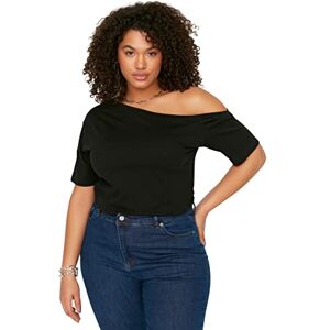 Trendyol Kvinnor plus storlek anpassad bas nedfällbar krage stickad plus storlek blus, Svart, XXL Plus Trendyol Kvinnor plus storlek anpassad bas nedfällbar krage stickad plus storlek blus, Svart, XXL Plus