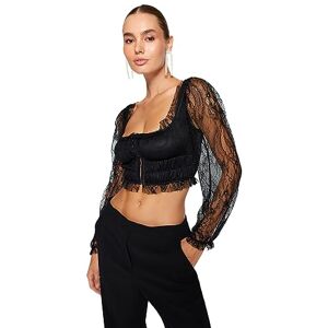 Trendyol damer raka långa ärmar midja blus, svart, 34 Trendyol damer raka långa ärmar midja blus, svart, 34