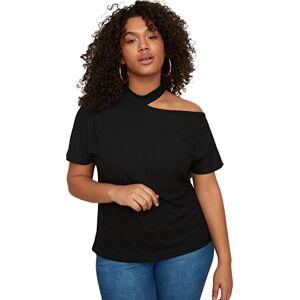 Trendyol kvinnor plus size normal bas rund hals stickad plus size blus, Svart, 48 Trendyol kvinnor plus size normal bas rund hals stickad plus size blus, Svart, 48