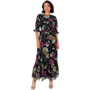 Lovedrobe Midaxi damklänning, kort puffärm, rund hals, blommig chiffong, volang, nivåer, botten, fåll, A-linje, tillfälle, svart 10, Svart, 36 SE Lovedrobe Midaxi damklänning, kort puffärm, rund hals, blommig chiffong, volang, nivåer, botten, fåll, A-linje, tillfälle, svart 10, Svart, 36 SE