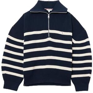 Tommy Hilfiger damcardigan söm halv dragkedja jumper, Blå (ökenhimmel/elfenbensfärgad kronbladsrandig), 78 Tommy Hilfiger damcardigan söm halv dragkedja jumper, Blå (ökenhimmel/elfenbensfärgad kronbladsrandig), 78