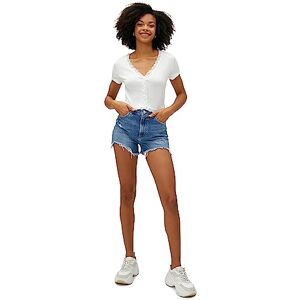 Koton dam viskos mix lacy knapp detalj crop t-shirt, Ecru (010), XL Koton dam viskos mix lacy knapp detalj crop t-shirt, Ecru (010), XL