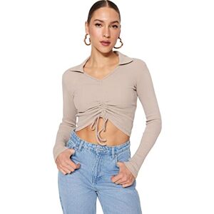 Trendyol kvinnor kvinnor smal bodycon v-ringad stickad blus skjorta, Mink-färg, L Trendyol kvinnor kvinnor smal bodycon v-ringad stickad blus skjorta, Mink-färg, L