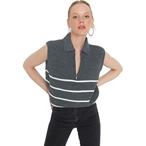 Trendyol Dam randig dragkedja detaljerad stickad tröja, antracit, L, antracit, L Trendyol Dam randig dragkedja detaljerad stickad tröja, antracit, L, antracit, L