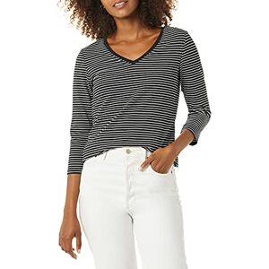 Amazon Essentials Women's V-ringad T-shirt klassisk passform med kvartsärmar (finns i plusstorlek), Svart Vit Rand, S Amazon Essentials Women's V-ringad T-shirt klassisk passform med kvartsärmar (finns i plusstorlek), Svart Vit Rand, S