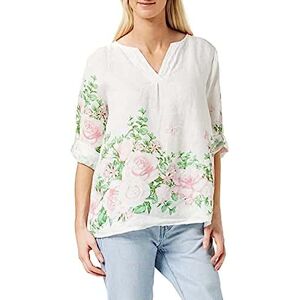 Bonateks , tunisisk kragtopp med blomtryck och långa påsydda ärmar, 100% linne, storlek: 36, amerikansk storlek: M, toppar, vit – tillverkad i Italien, Vit, 36 Bonateks , tunisisk kragtopp med blomtryck och långa påsydda ärmar, 100% linne, storlek: 36, amerikansk storlek: M, toppar, vit – tillverkad i Italien, Vit, 36