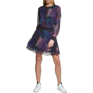 DKNY Dam beskuren upphöjd skir ärm sportkläder topp, Svart multi, L DKNY Dam beskuren upphöjd skir ärm sportkläder topp, Svart multi, L