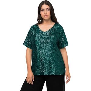 Ulla Popken dam paljettskjorta med vikta ärmar T-shirt, blå, 50 SE Ulla Popken dam paljettskjorta med vikta ärmar T-shirt, blå, 50 SE