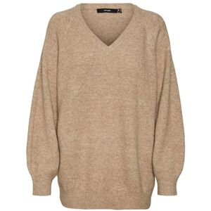 VERO MODA dam Vmleaf Ls lång V-hals tröja linne stickad tröja, Silver mink/detalj: w. Melange, XS VERO MODA dam Vmleaf Ls lång V-hals tröja linne stickad tröja, Silver mink/detalj: w. Melange, XS