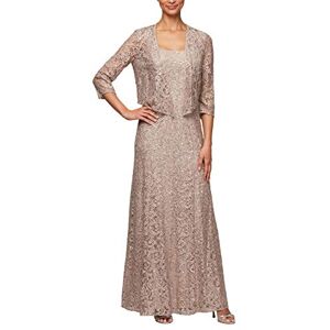 Alex Evenings Women's Long Mother of The Bride Sequin Lace Jacket Dress with Illusion Sleeves (Petite and Regular Sizes), Buff, 10 Alex Evenings Women's Long Mother of The Bride Sequin Lace Jacket Dress with Illusion Sleeves (Petite and Regular Sizes), Buff, 10