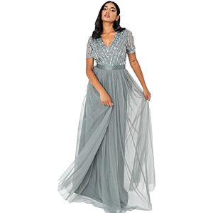 Maya Deluxe maxiklänning för kvinnor brudtärna V-ringad balklänning kortärmad lång elegant imperium midja bröllop, Dimmig grön, 48 Maya Deluxe maxiklänning för kvinnor brudtärna V-ringad balklänning kortärmad lång elegant imperium midja bröllop, Dimmig grön, 48